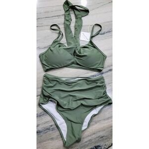 Grace Tempt Green High Waisted Bikini Set Small NWT